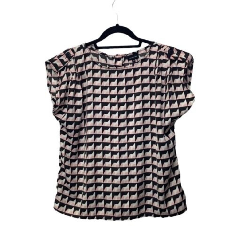 WHO WHAT WEAR Top Blouse‎ Women's M Cap Sleeve Ornamental Pink black white